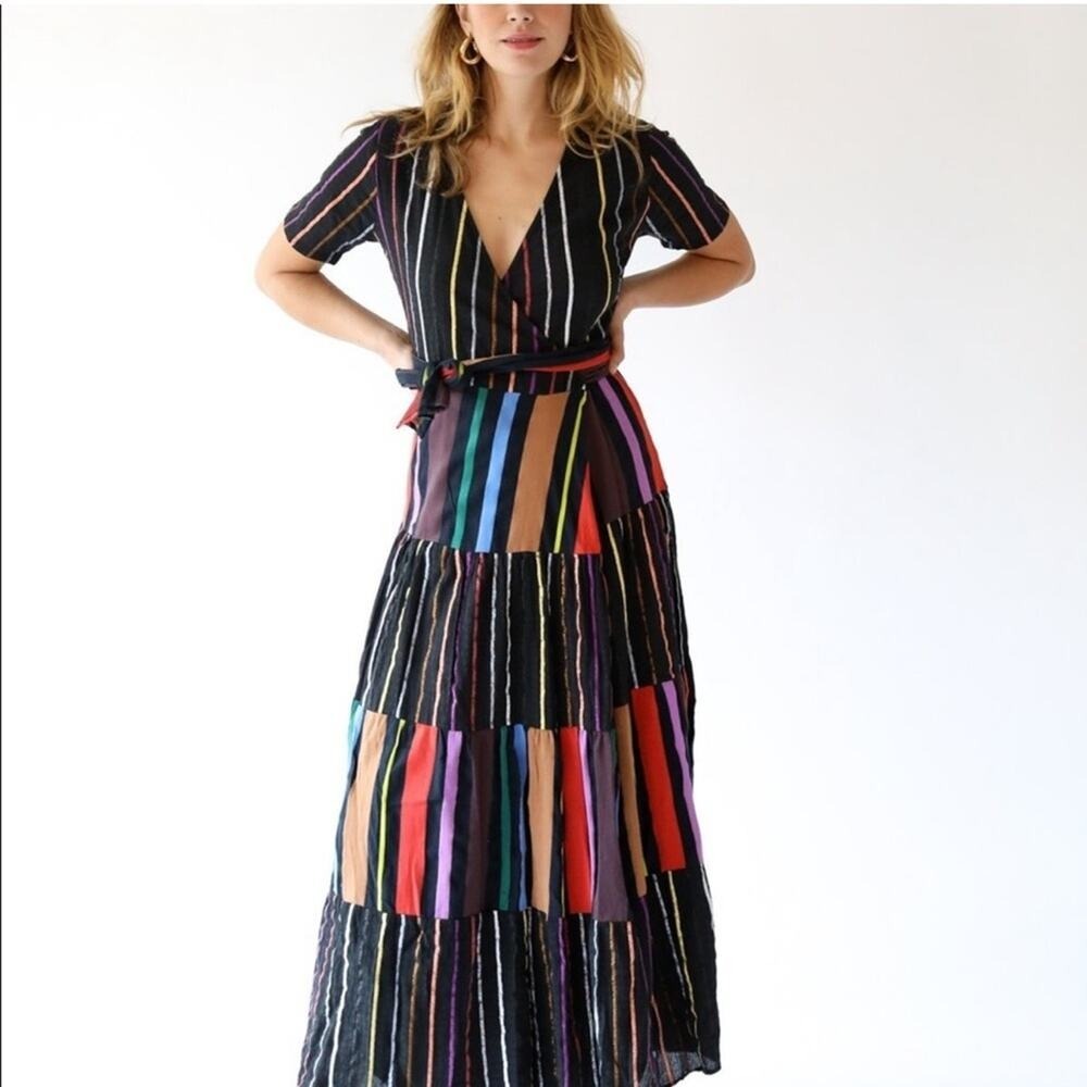 Ace & Jig Ellis dress wrap maxi colorful metallic rainbow ribbon candy stripe S - Picture 7 of 7